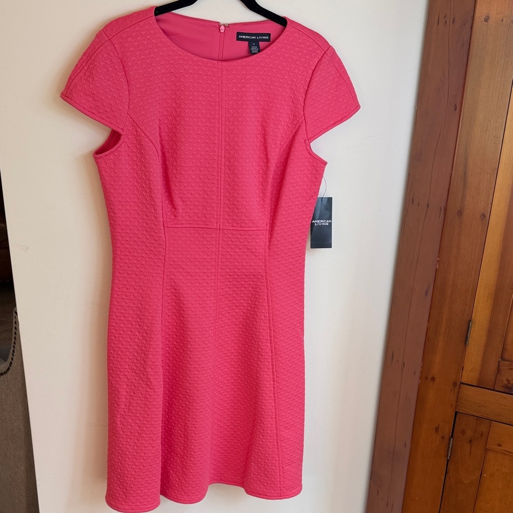 NWT American Living Bright Pink Geometric Shaped Textured Cap-Sleeve Dress, 12
